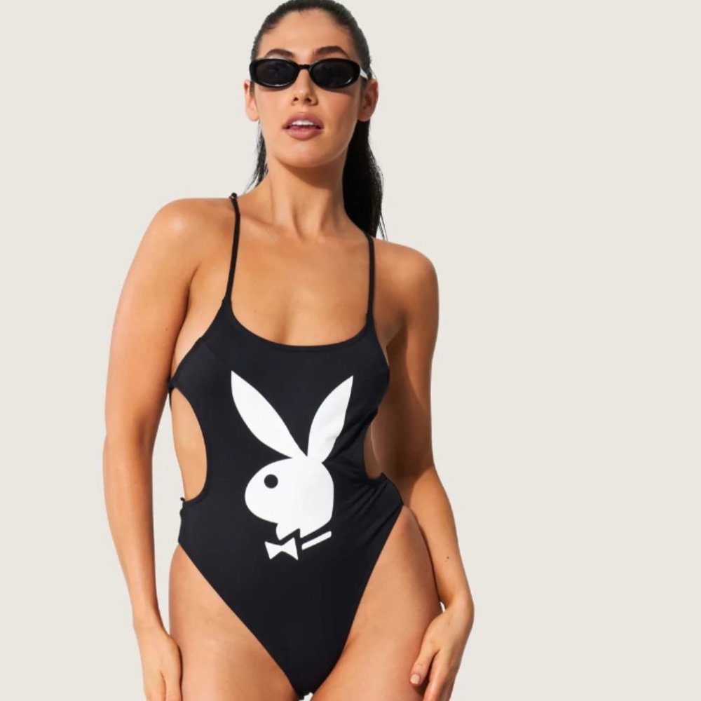 Super Sexy Strappy Cut Out Playboy One Piece Swimsuit - NWT